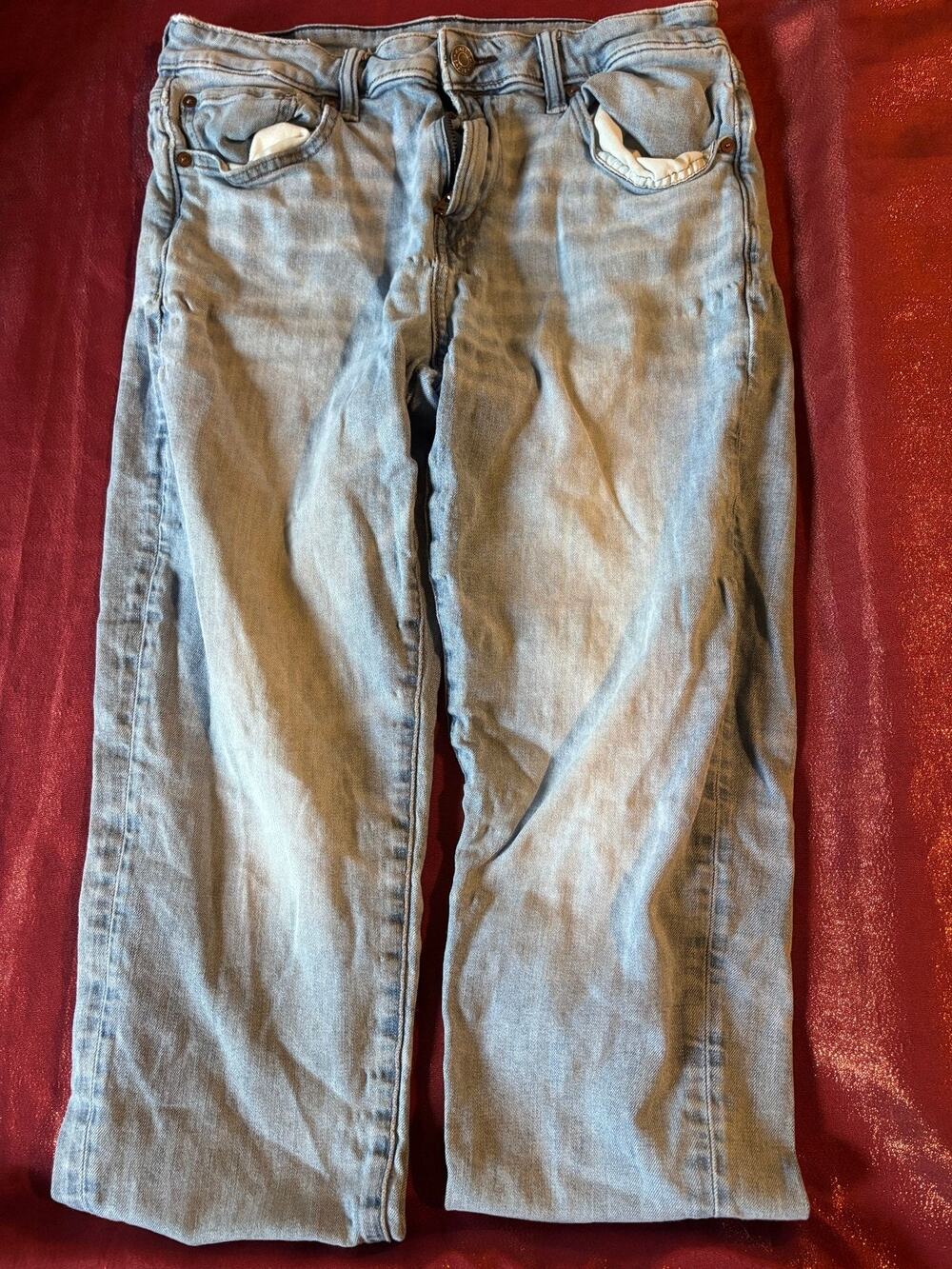 American Eagle Jeans Womens Light Wash AirFlex+ Stretch Straight Leg Distressed